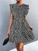 Casual Dresses 2023 Spring and Summer Round Neck Flying Sleeves Sleeveless Vintage Leopard Print Printed Dress
