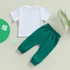 Giyim setleri yaz bebek bebek 2pcs kıyafetler kıyafetler kısa kollu mektup tavşan baskısı üstleri shamrock jogger pantolon toddler giyim seti 230322