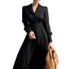 Sukienki imprezowe długie Maxi dla kobiety samotna jesień zimowa kołnierzka sukienka elegancka elegancka vestidos wysoka talia biznes czarny y2303