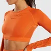 Kadın Tişörtleri Kadın Spor Giyim Kesintisiz Spor Mahkemesi Üst Uzun Kollu Egzersiz Yoga Gömlek Fitness için Solid Gym Elastik Atletik Koşu