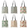 Evening Bags Lotus Leaf Bamboo Print Shopping Women Folding Reusable Tote Shoulder Bag Scenery Canvas Casual Groceries Handbags 2023