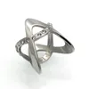 Anillos de banda anchos dos formas de usar hueco geométrico para mujeres anillo de cristal de moda joyería de acero inoxidable dedo femenino
