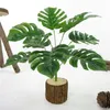 Decorative Flowers 40cm 9Heads Artificial Green Monstera Leaves Home Garden Living Room Bedroom Decoration Fake Plants Wedding