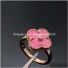 Band Rings Brand Luxury Clover Designer för Women Girls Diamond Crystal 18K Rose Gold Sweet Pink Love Nail Ring Party Wedd Otfqo