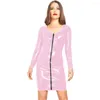 Casual Dresses Women Sexy Faux Leather Dress With Zipper Bodycon V Neck Bondage Clubwear Long Sleeve Pole Dance Costume PVC Costumes