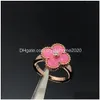 Band Rings Brand Luxury Clover Designer för Women Girls Diamond Crystal 18K Rose Gold Sweet Pink Love Nail Ring Party Wedd Otfqo