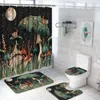 Shower Curtains Mushroom Butterfly Flower Shower Curtain Set Non-Slip Rugs Toilet Lid Cover Bath Mat Moon Stars Waterproof Retro Bathroom Set 230322