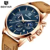 Wristwatches Top Brand BNEYAR 2023Men's Quartz Wristwatch Fashion Sports Chronograph Military Waterproof Leather Watch Men Relogio