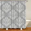 Duschgardiner Stylish Antique Abstract Barock Damask Duschgardiner Badrumsgardin Dark Grey Silver Floral Bath Bad Mattor Dekor 230322