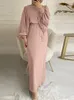 Ropa étnica Otoño Puff Manga Marruecos Vestido musulmán Mujeres Abaya Kaftans Casual Vestidos de noche Mujer Turquía Islam Long Robe Femme Vestidos 230322