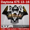 OEM-Verkleidungsset für Daytona 675 675R 13 14 15 16 2013 2014 2015 2016 MOTO Bodyworks 166No.68 Daytona675 Body Daytona 675 R 2013-2016 Motorradverkleidung Flammen golden