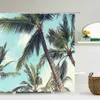 Shower Curtains High Quality Sunny Beach Palm Tree Printed Fabric Shower Curtains Sea Scenery Bath Screen Waterproof Bathroom Decor with Hooks 230322