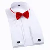 Men's Casual Shirts Mens Wing Tip Collar Dress Shirt White Red French Cuff Button Men Wedding Shirt Business Formal Party Tuxedo Dress Shirts Bowtie 230322