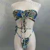 Bikini leopardato blu Costumi da bagno da donna Costume da bagno da donna retrò Design allacciato Costume da bagno Bikini perizoma