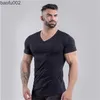 T-shirts pour hommes Marque T-shirt en coton d'été Hommes Col en V Design de mode Slim Fit Soild Sports T-shirts Homme Tops Tees T-shirt à manches courtes pour hommes W0322