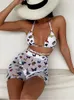 Damenbadebekleidung Sexy Halter String Frauen Bikinis 2023 Sommer Schmetterlingsdruck Shorts 3 Stück Sets Badeanzug Weiblicher Badeanzug