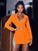 Casual Dresses Dress for Women 2023 Button Short Blazer Party V-Neck Long Sleeve Spring Autumn Crystal Split Mini