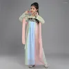 Scenkläder traditionell dansfans kinesisk klänning för barn Hanfu Red Pink Sky Blue White Green Yellow Halloween Girls Costume