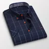 Casual shirts voor heren Zomer mannen Casual Business Harmont Blouses korte mouw 100%katoenen zachte plaid slanke fit herenhemd borduurwerk Blaine 230322