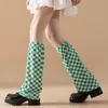 Women Socks Checkerboard Plaid Fashion Wild Wide Mid Tube Calf Elastic Boot Covers