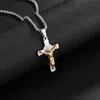 Gold Antique Jesus Necklace Men's Stainless Steel Pendant with Chain Cross Crucifix Bible Prayer Christian Jewelry