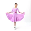 Scena noszenia NY10 8083 pół rękawu Lotus Design Kids Latin Dance Dress for Girl Contead Ballroom Tańczące