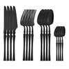 Servis uppsättningar 4set svart 304 rostfritt stål bestick set bordsmiddag gaffel knivskedar teskedar kök party bordsartiklar