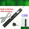 Laserpekare 200 mil USB -uppladdningsbar grön pekare astronomi 532nm Grande Lazer Pen 2in1 Star Cap Beam Light Buildin Battery Pet Dhyat