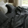 Bedding Sets Nordic Style Pure Linen Set Dark Grey Quilt Cover Single Double King Size Comforter 200x200cm Duvet
