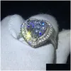 Anelli Vecalon Vintage Heart Promise Ring 925 Sterling Sier 5A Cz Fascia di fidanzamento per le donne Gioielli da dito da sposa Drop Deliver Dhhmf