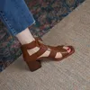 Sandals Royesic 2023 Women's Sandal Barefoot Gladiator Thick Heel Retro Roman Style äkta läderstorlek 33-40
