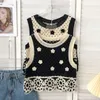 Women's Vests OUMEA Women Crochet Sleeveless Tanks Openwork Retro Tops Korean Style Contrast Color Chic Knitting Tops Girl Tops Ins 230322