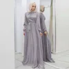 Abbigliamento etnico Hijab Abito in raso Ramadan Moda musulmana con cintura Abaya Dubai Turchia Arabo Abiti africani maxi per le donne Abbigliamento islamico Vestaglie 230322