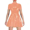 Casual Dresses Arrival A-Line Short Sleeve Mini Dress Fashion High Neck Faux PU Leather Party Sexy Clubwear Slim