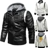 Men's Jackets 2023 Men's Leather Clothes European And American Large Boys' PU Coat Stand Collar Knitted Hooded Jacket