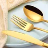 Dinnerware Sets Gold Set Stainless Steel Tableware Knife Fork Spoon Flatware Kit Kitchen Cutlery Mirror Polished