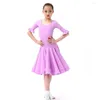 Scena noszenia NY10 8083 pół rękawu Lotus Design Kids Latin Dance Dress for Girl Contead Ballroom Tańczące