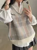 Damesvesten plaid vest dames lente herfst vintage mouwloze trui Korea casual dames gebreide vest tops vrouw trui vesten 230322