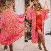 Саронгс красный повседневный цветочный принцип Женщины дамы лето бохо шифоновый шаль кимоно одежду пляжный прикрытие платья пляжная одежда