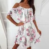 캐주얼 드레스 섹시한 스파게티 스트랩 여자 드레스 여름 꽃 인쇄 어깨 선 드레스 우아한 쉬폰 A- 라인 해변 보호 드레스 vestidos g230322