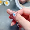 Cluster Rings Natural Peacock Blue Hyacinth Zircon Ring Boutique Gem 5x7mm For Women