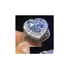 Anelli Vecalon Vintage Heart Promise Ring 925 Sterling Sier 5A Cz Fascia di fidanzamento per le donne Gioielli da dito da sposa Drop Deliver Dhhmf