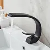 Basin Faucet Modern Bathroom Mixer Tap Black/Gold Wash Single Handle Hot and Cold Waterfall Faucet