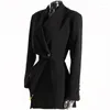 Kadınlar Kadınlar için Sıradan Siyah Blazer 2023 Kesme Sırtsız Pimler Asimetrik Çentik Bahar Sonbahar Ceket