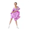 Scena noszenia NY10 8083 pół rękawu Lotus Design Kids Latin Dance Dress for Girl Contead Ballroom Tańczące