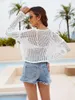 Women's T Shirts Solid Color Hollow Out Sweaters Women 2023 Summer O-neck Tassel Tees Knitted Pullovers Holiday Beachwear Bikini