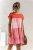 Casual klänningar Sommarkvinnor Löst O Neck Kort ärm klänning Holiday Color Patchwork Ruffle Beach Moderskap för 2023