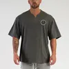 Camisetas para hombre Ropa para hombre Moda casual Camiseta de gran tamaño con cuello en V Entrenamiento Gimnasio Fitness Tops Algodón Culturismo Músculo Camiseta de manga corta