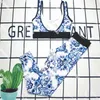 Blue Wit Porselein Tracksuits Ins Ins Fashion Vandded Sport Vest Leggings Set Quick Dry Dprinted Sportwear For Women