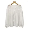 Women's Blouses Boho Inspired White Shirt Women V-neck Long Sleeve Hollow Out Embroidery Blouse Elegant Ladies Holiday Tops